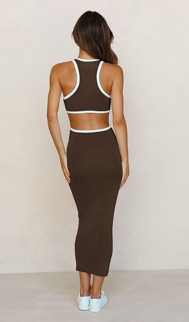 NauLon Womens Sexy Cut Out Waist Open Back Bodycon Dress Ankle Length Ribbed Party Club Midi Dresses - Image 2